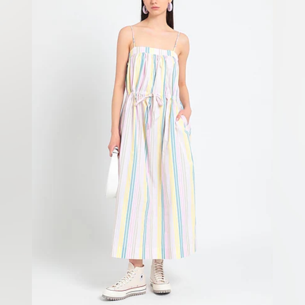 Ganni Pastel Striped Maxi Dress, Size 34